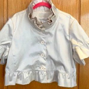 Marc Bouwer Cotton Blend Beige Cropped Ruffled Trim Button Down Jacket Sz:XL